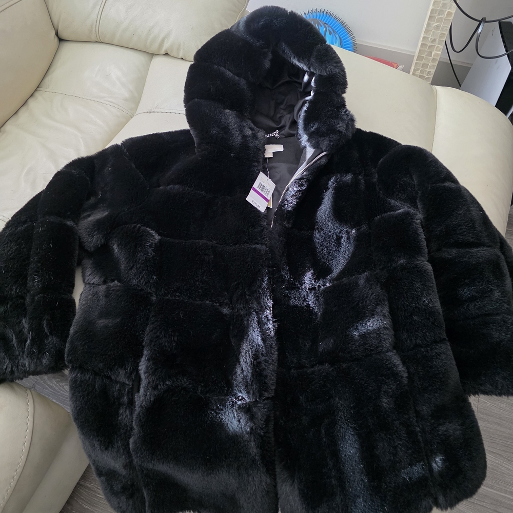 Michael Kors Black Faux Fur Hooded Jacket